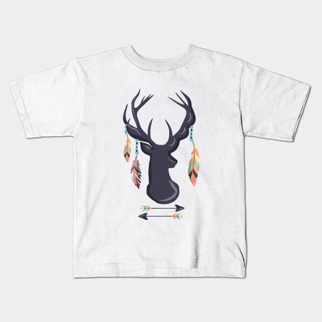 Bohemian Deer Antlers With Feathers Arrow Shirt Gift Kids T-Shirt by InnerMagic